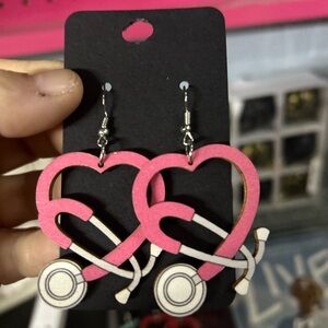 Pink Heart Stethoscope Earrings